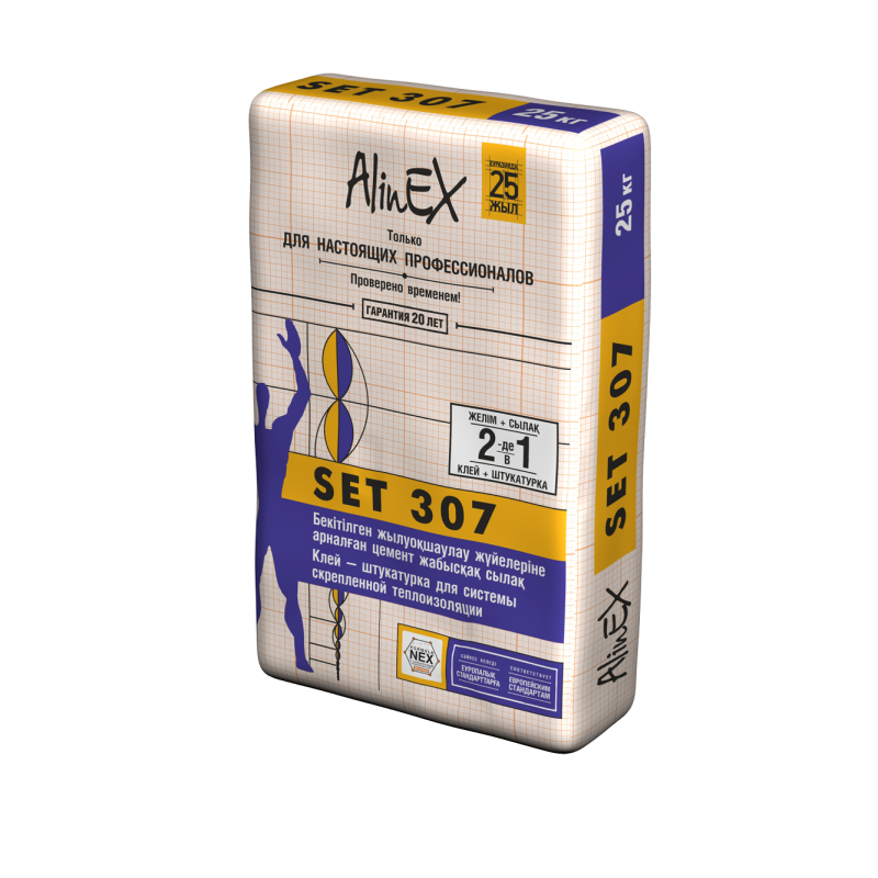 Цементный клей для системы скрепленной теплоизоляции AlinEX «SET 307», 25 кг