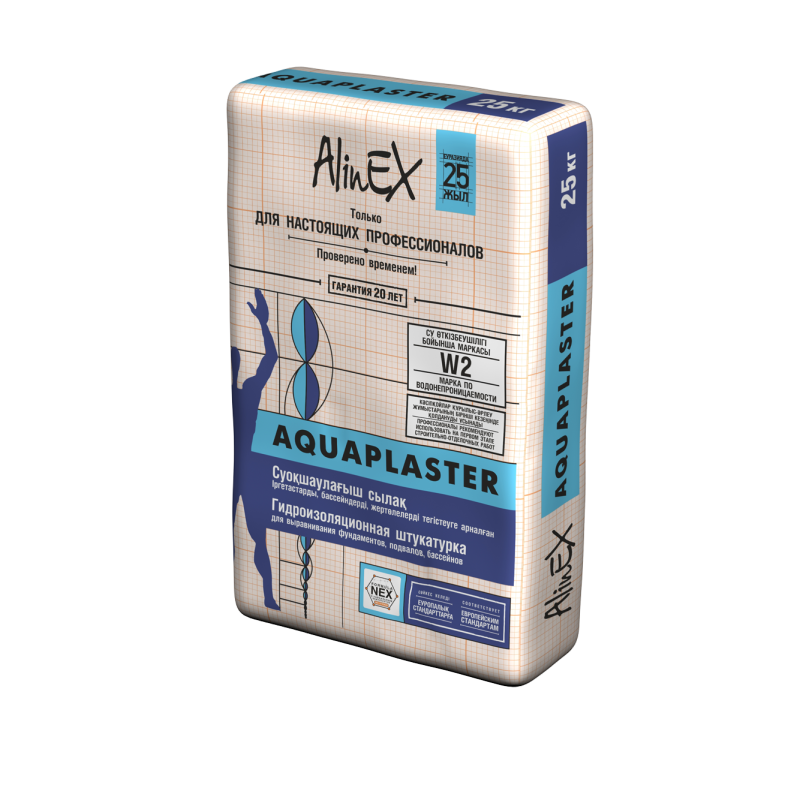Гидроизоляционная цементная смесь AlinEX «AQUAPLASTER», 25 кг